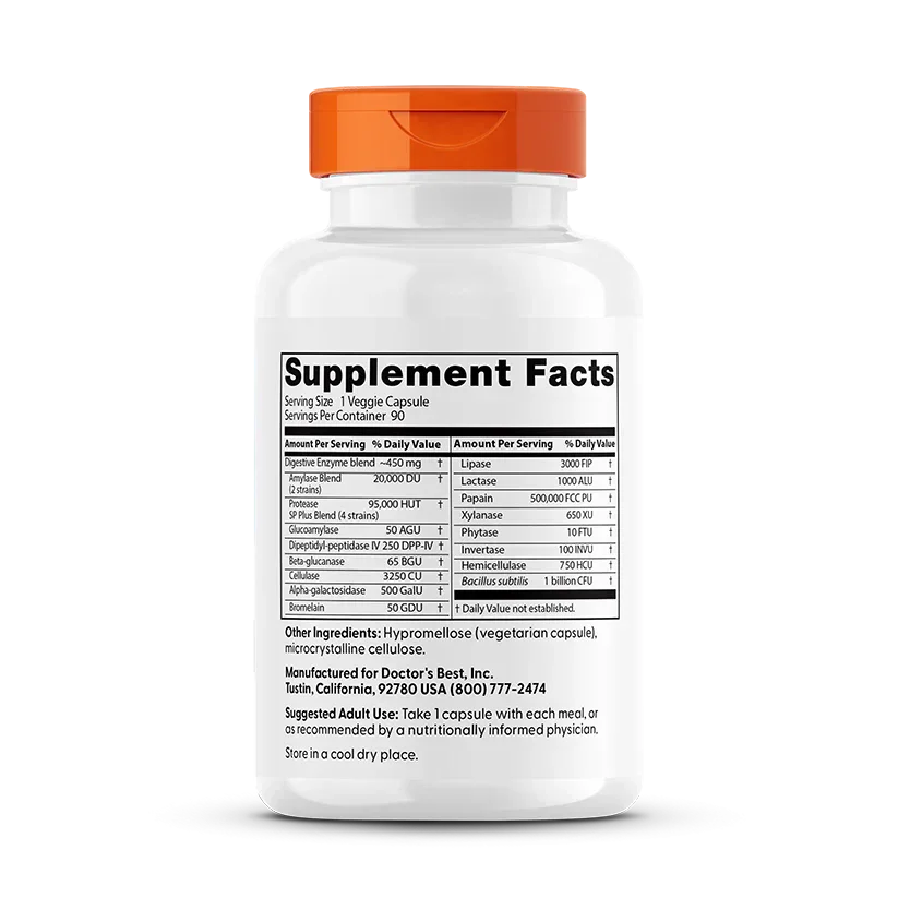 Etiket met productinformatie van spijsverteringsenzymen