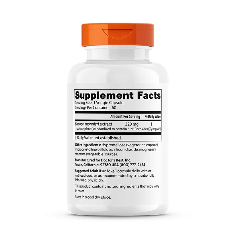 Etiket met voedingswaardetabel van Bacopa monnieri Synapsa™ supplement