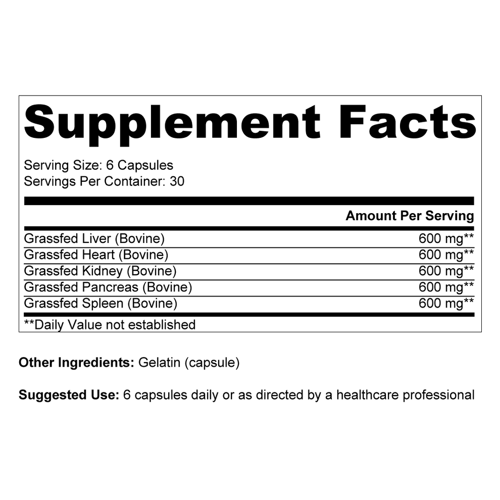 Rinder-Organmischung - Grassgefüttert - 180 Kapseln