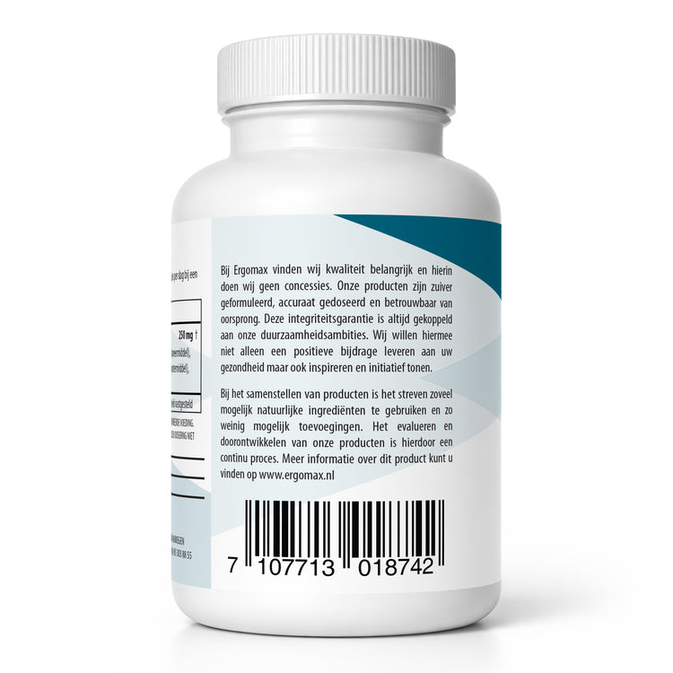 Fles met Shilajit met Fulvinezuur van Ergomax, bevat 60 capsules voor gezondheid en welzijn