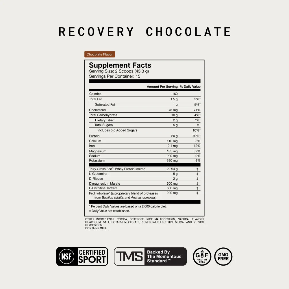 Momentous Recovery Supplement Facts, smaak Chocolate