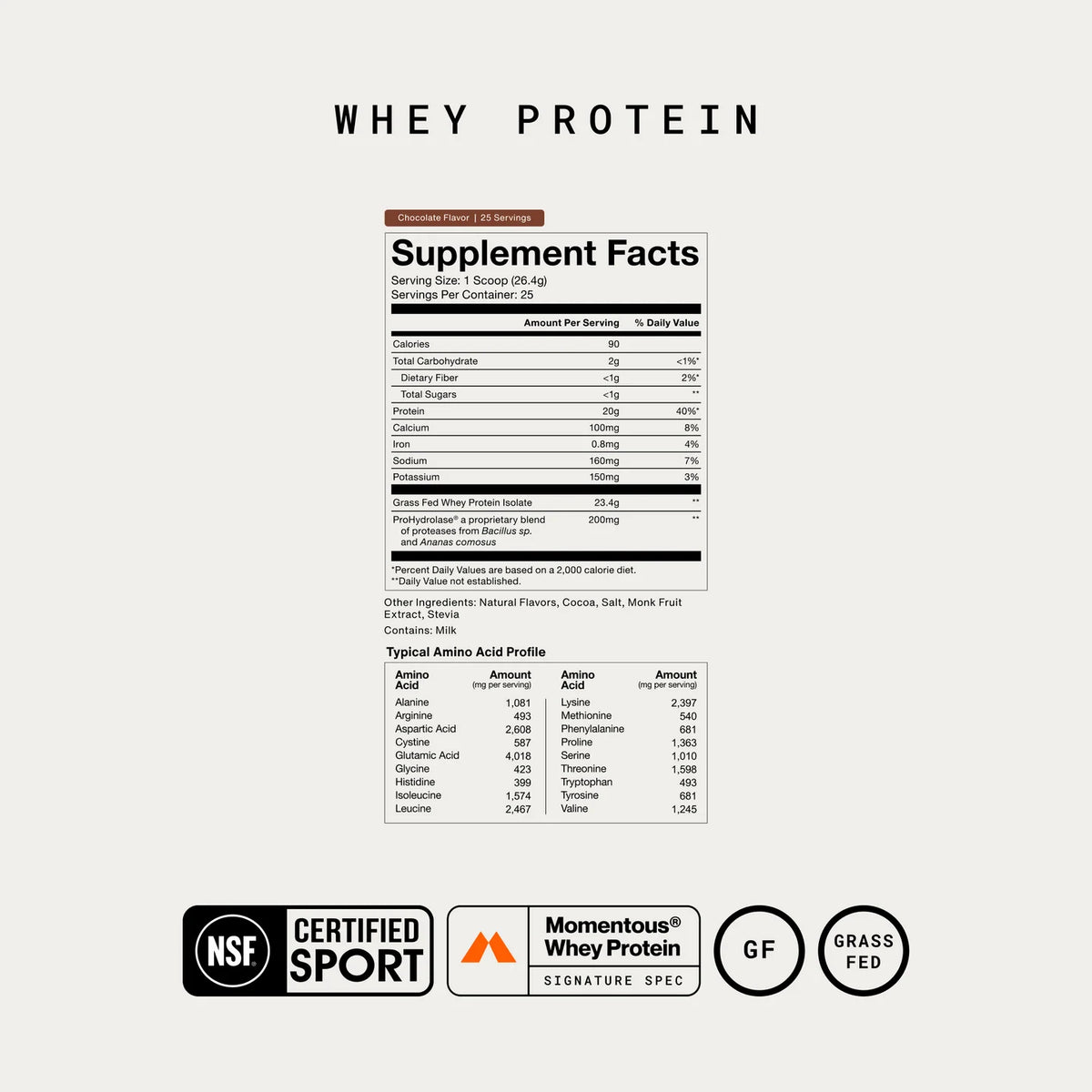 Momentous Whey Isolaat, Supplement Facts smaak Chocolate