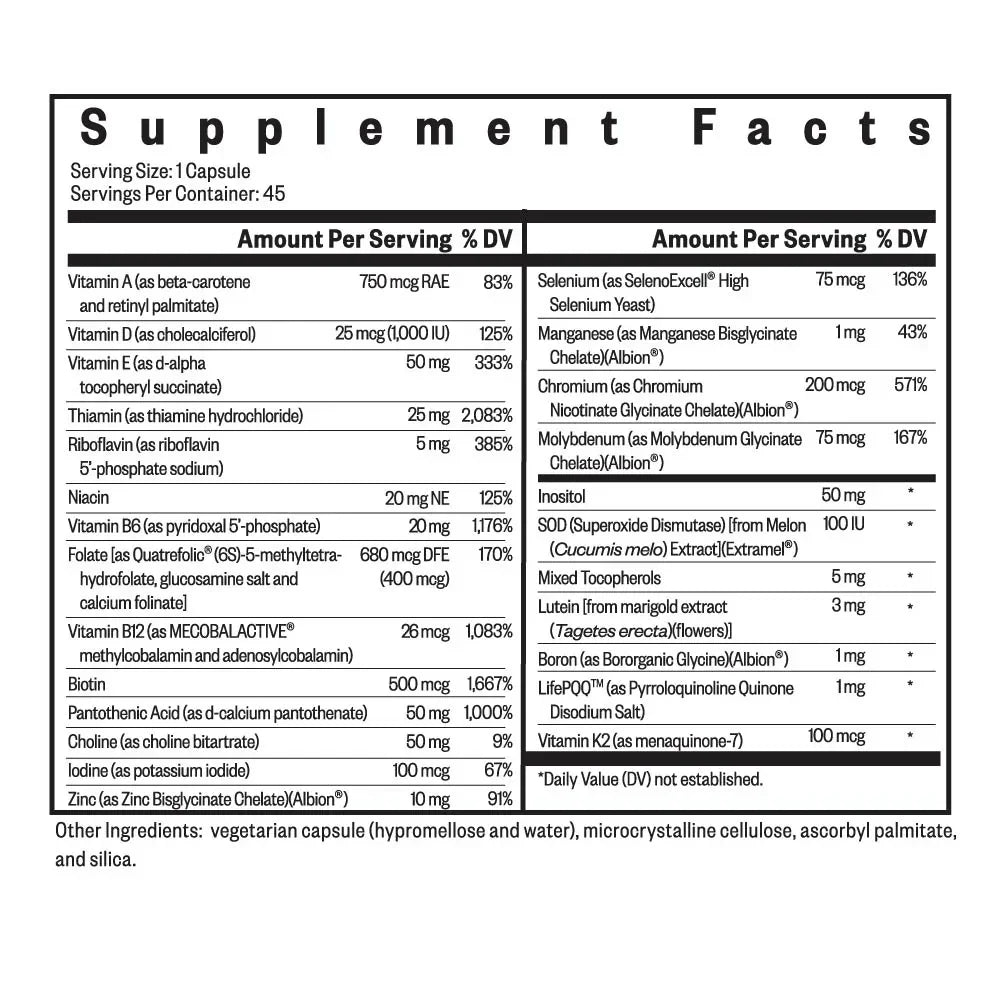 Etiket met voedingswaardetabel van Multivitamine One capsules