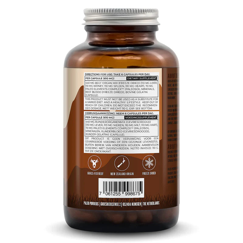 Rinder Organ Mix – Grasgefüttert – 180 Kapseln