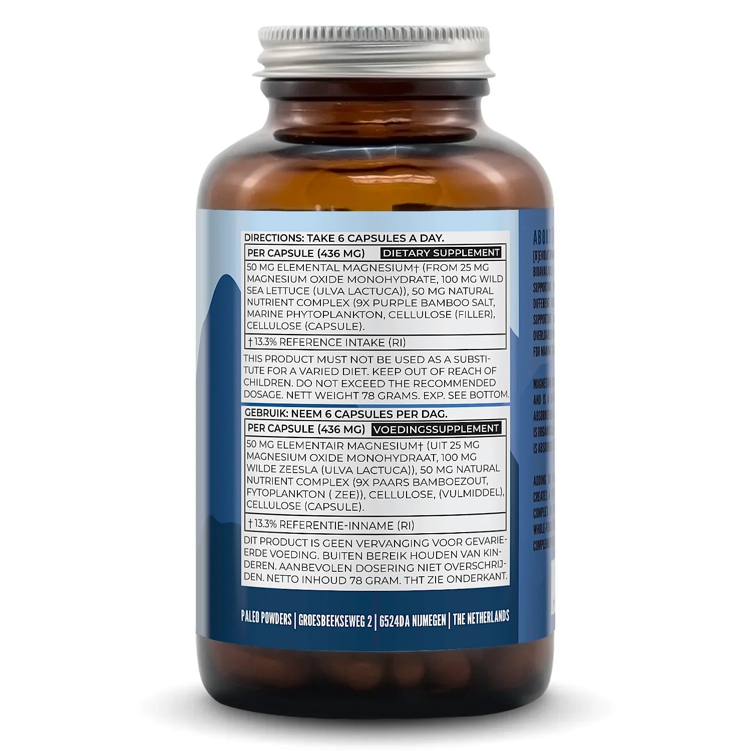 Etiket met voedingswaardetabel van magnesium capsules