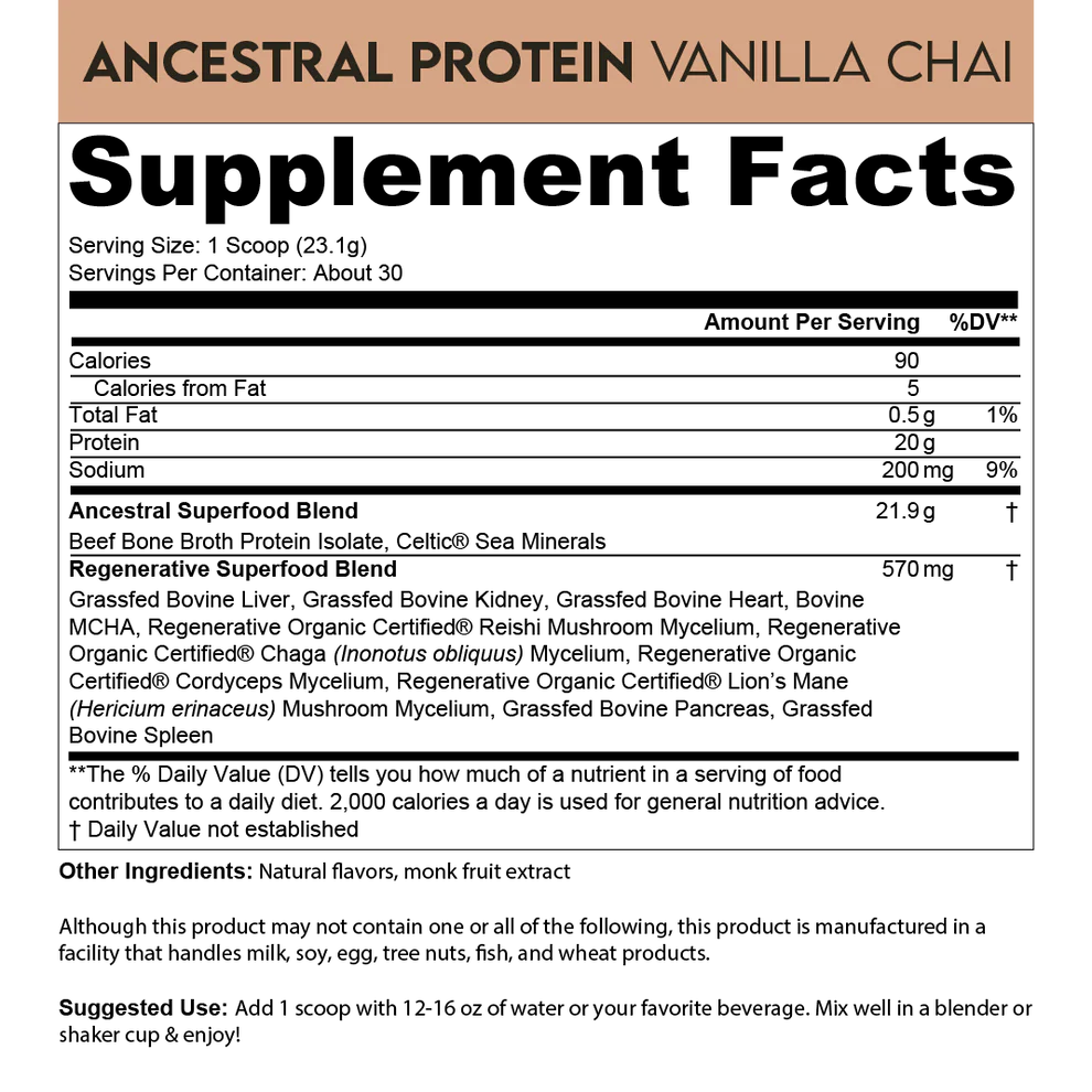 Ancestral Proteinpulver - Grasgefüttert - Vanille Chai - 689 Gramm