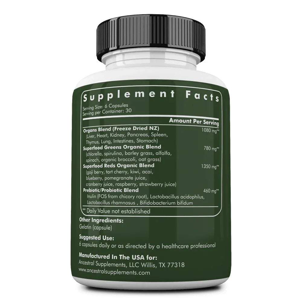 Animal-Based Greens supplement in verpakking