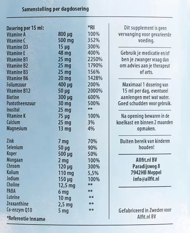 Vloeibare multivitaminen supplement in fles