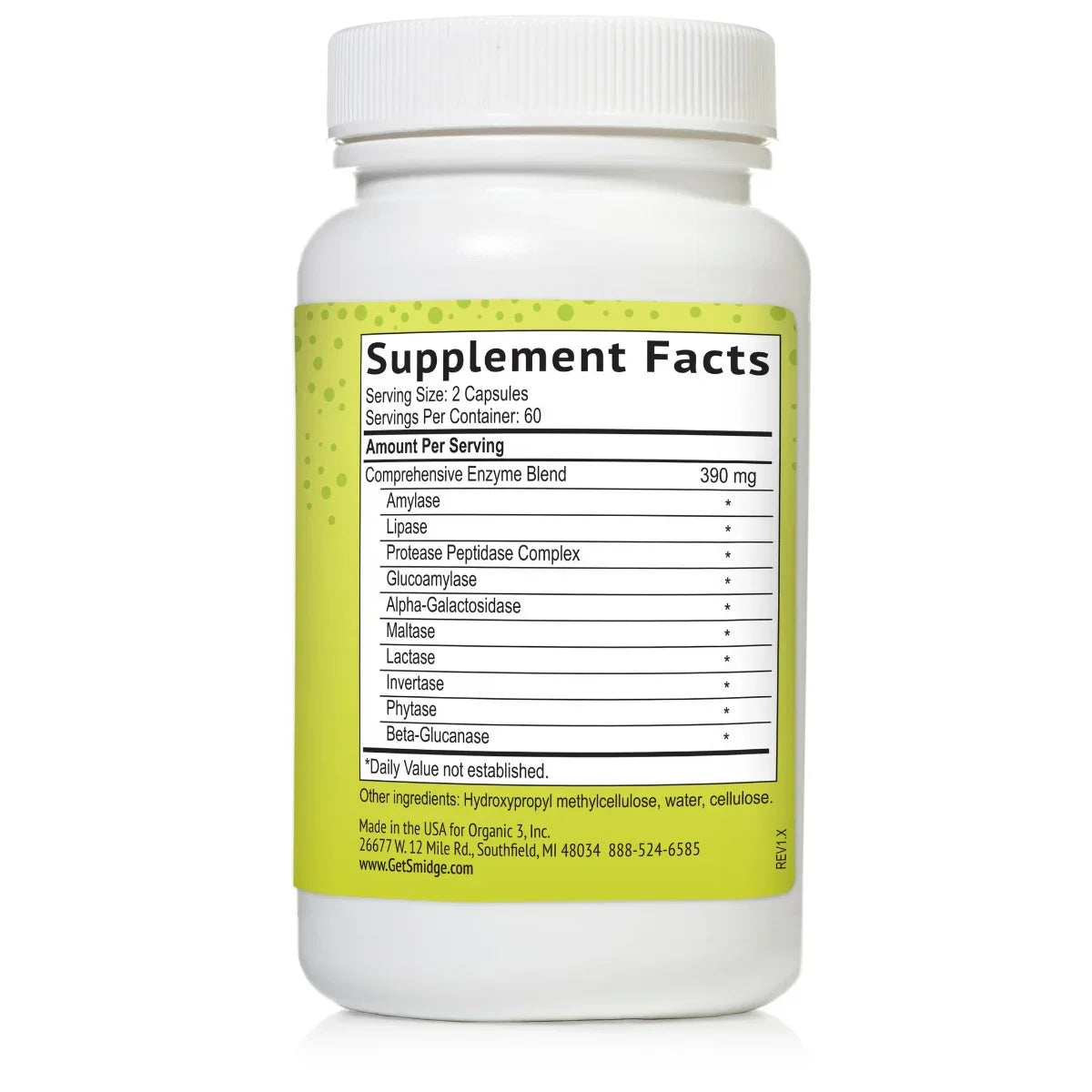 Etiket met productinformatie van spijsverteringsenzymen