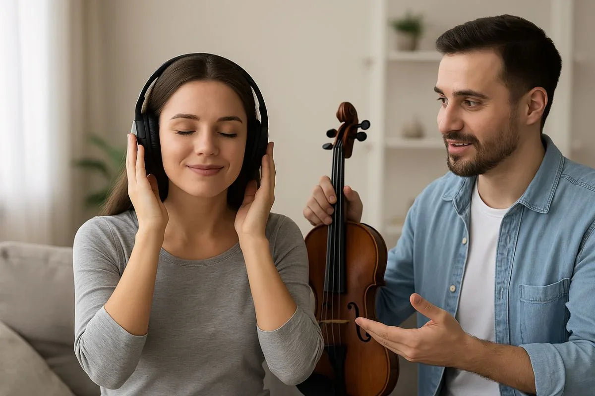 Stel dat luistert naar mozart met koptelefoon