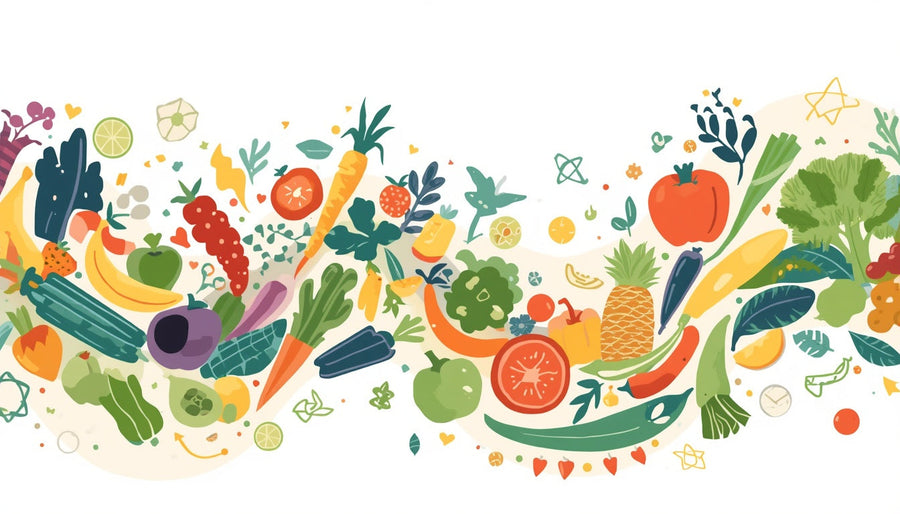 Illustratie van kleurrijke groenten en fruit