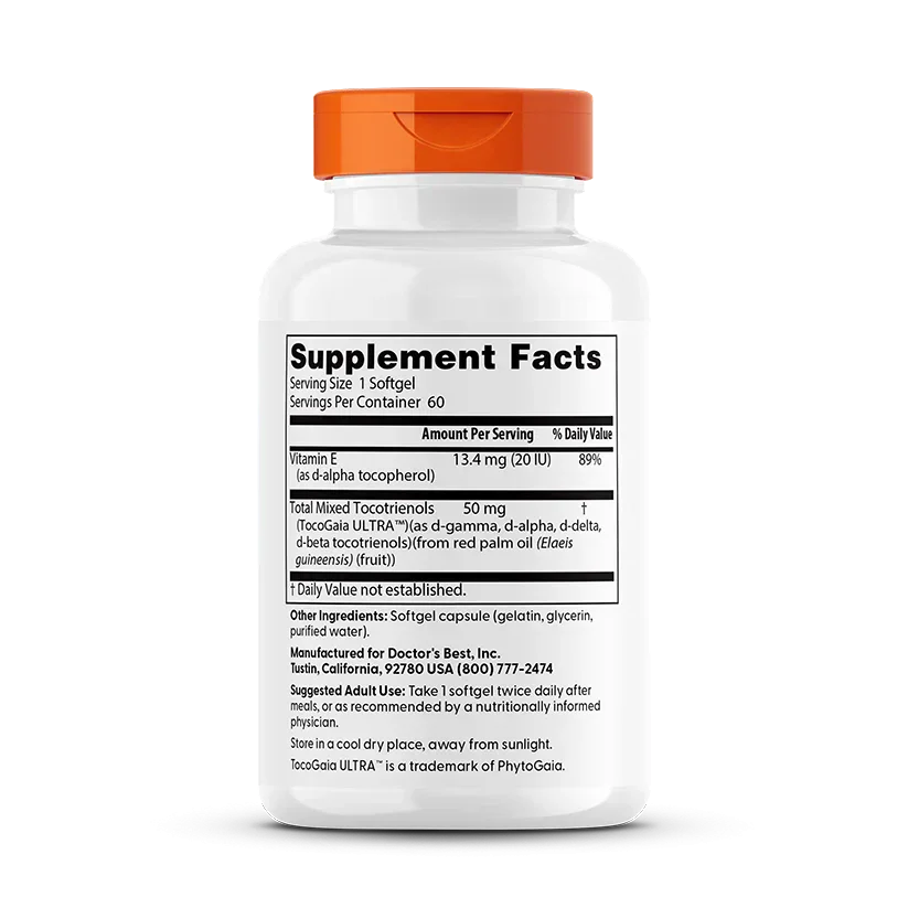 Etiket met productinformatie van vitamine E EVNol SupraBio
