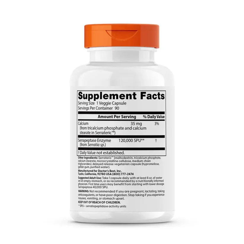 Etiket met voedingswaardetabel van serrapeptase 120.000 eenheden supplement