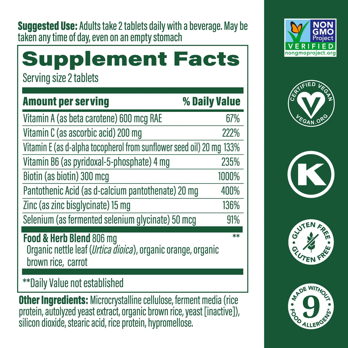 Etikett mit Nährwerttabelle von Skin, Nails & Hair 2™ Supplement