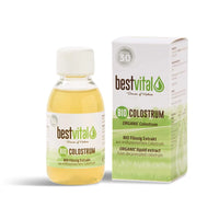Vloeibaar biologisch colostrum extract supplement in verpakking
