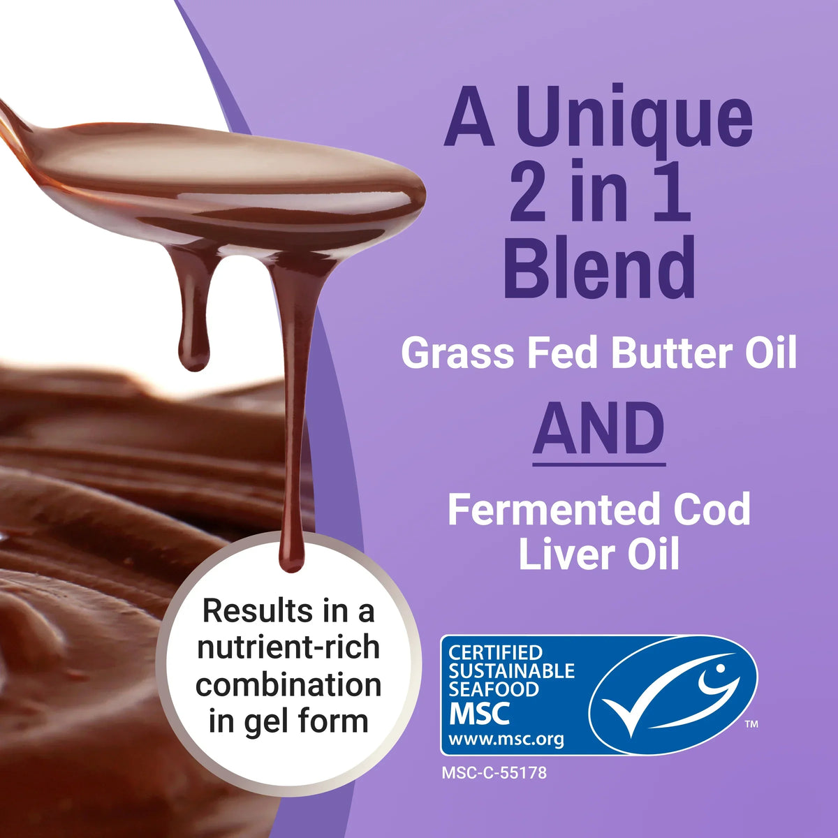 Gefermenteerde levertraan en boterolie gel met chocoladesmaak.