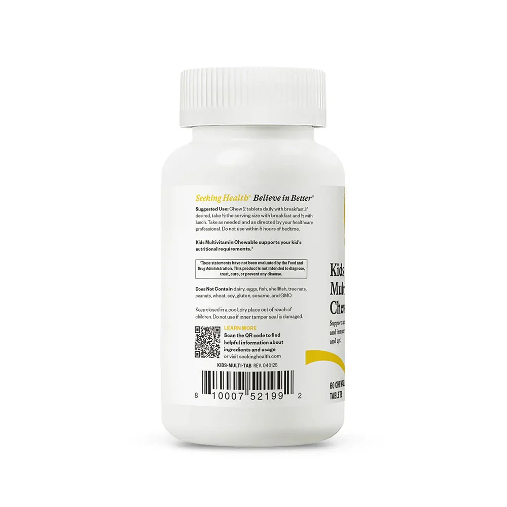 Etiket met voedingswaardetabel van kids multivitamine kauwtabletten