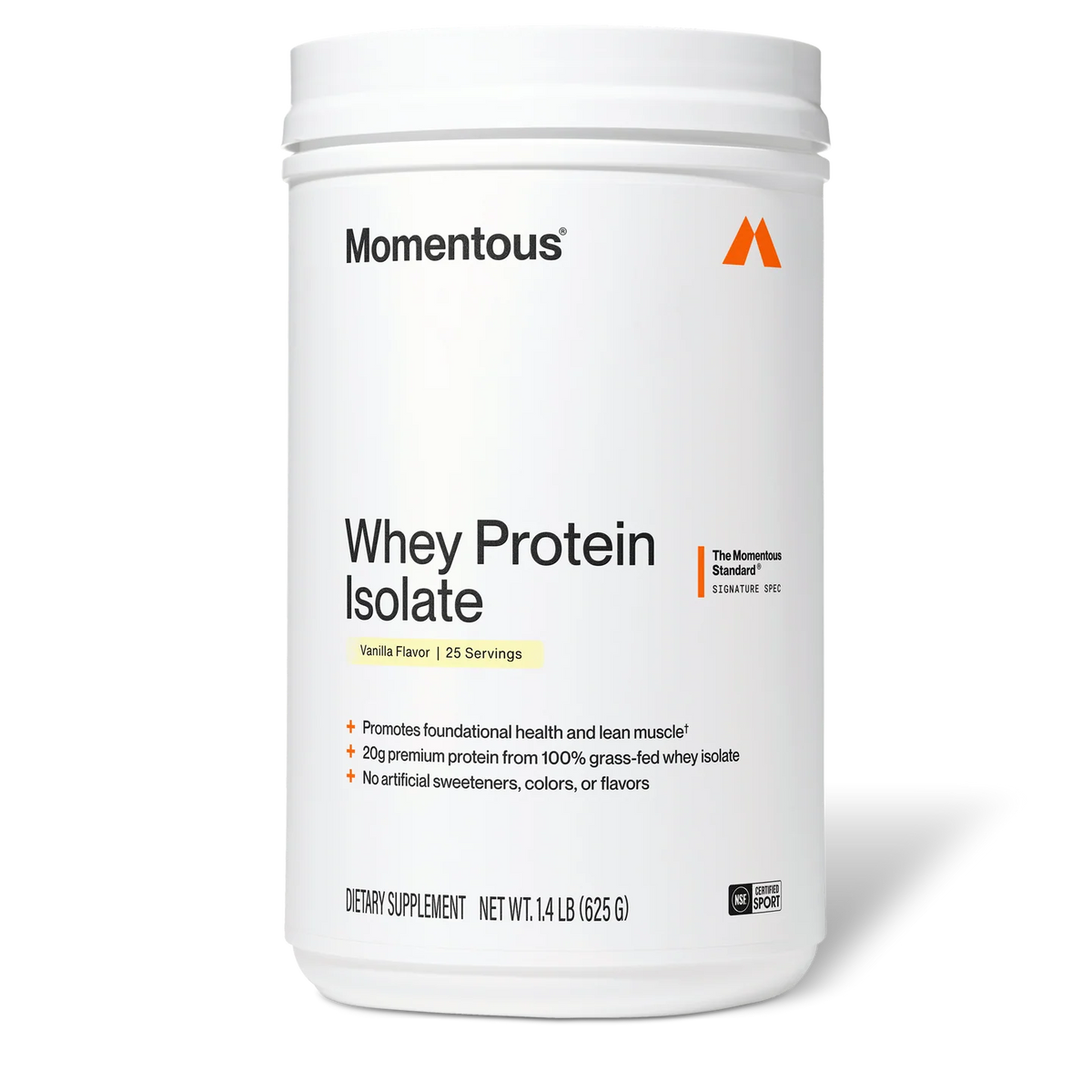 Momentous Whey Isolaat, etiket smaak Vanilla