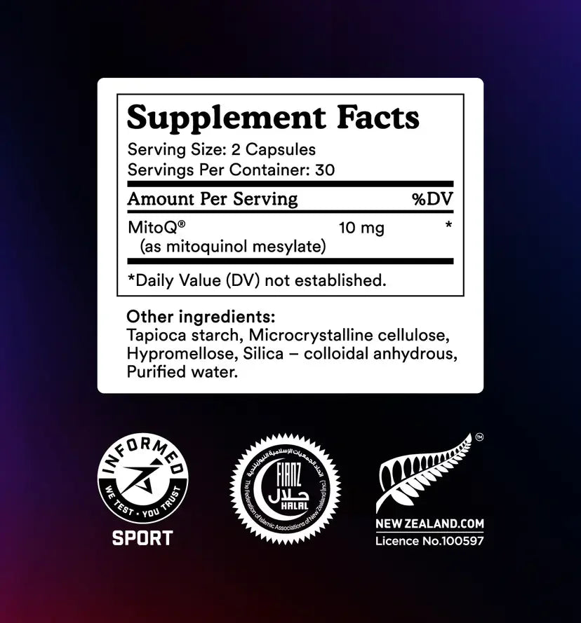 MitoQ met mitoquinol mesylaat supplement in verpakking