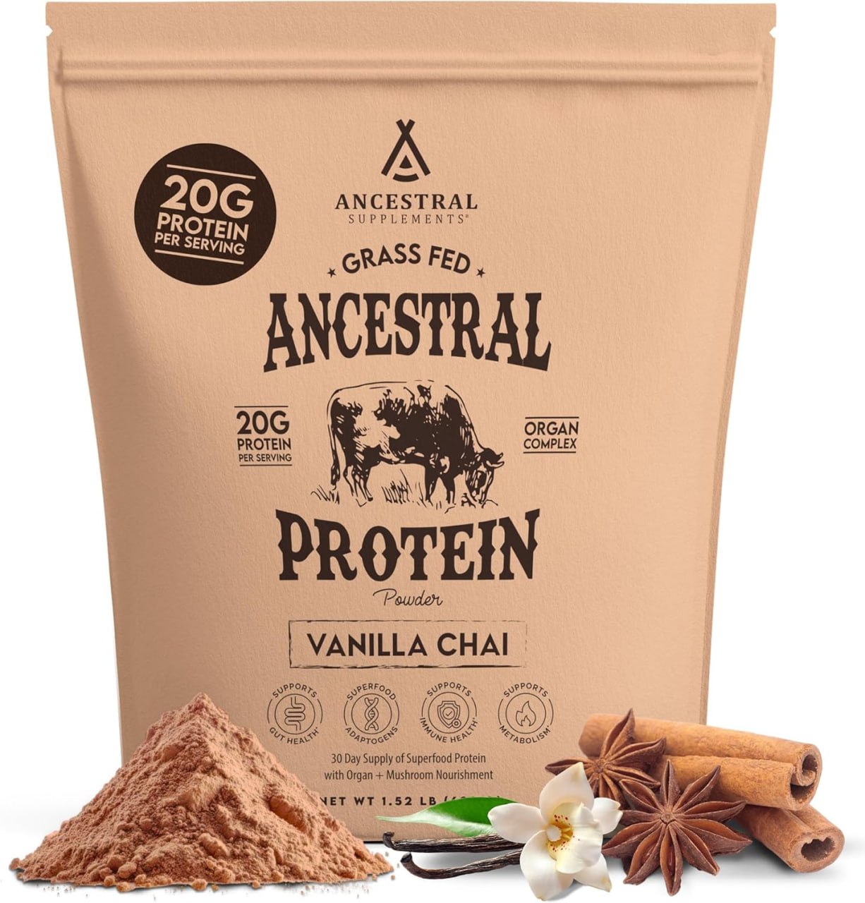 Ancestral Proteinpulver - Grasgefüttert - Vanille Chai - 689 Gramm