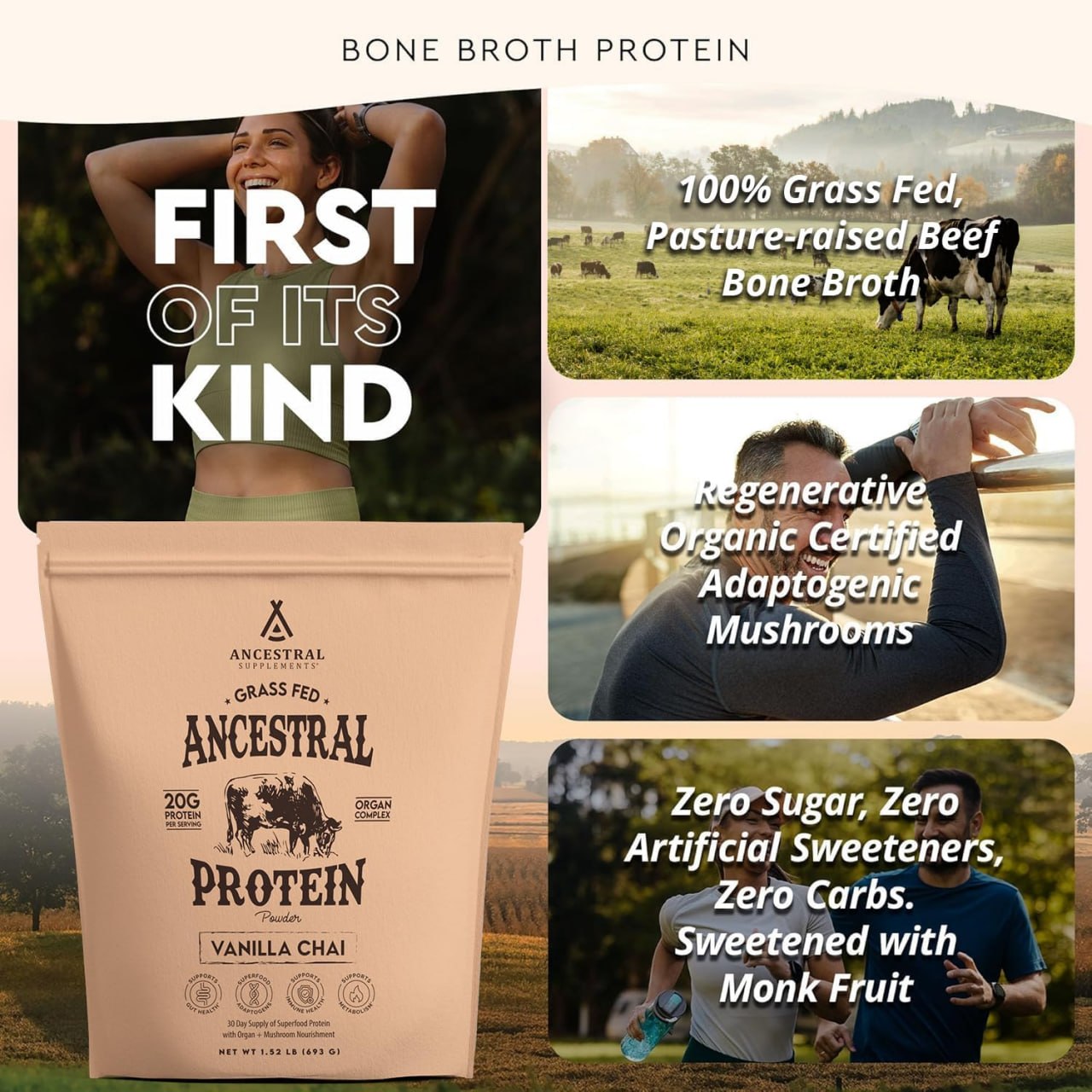 Ancestral Proteinpulver - Grasgefüttert - Vanille Chai - 689 Gramm