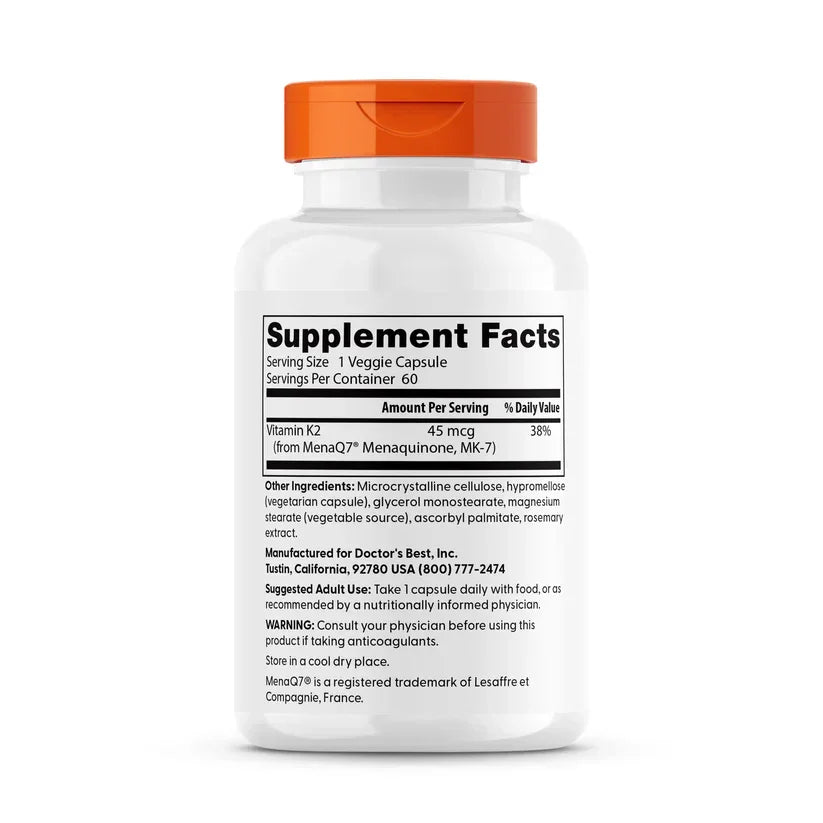 Etiket met productinformatie van vitamine K2 MenaQ7