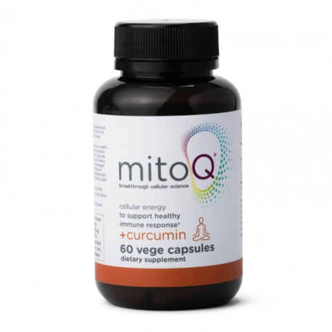 Frontansicht der Glasflasche von MitoQ® - Longvida® Curcumin - 60 Kapseln